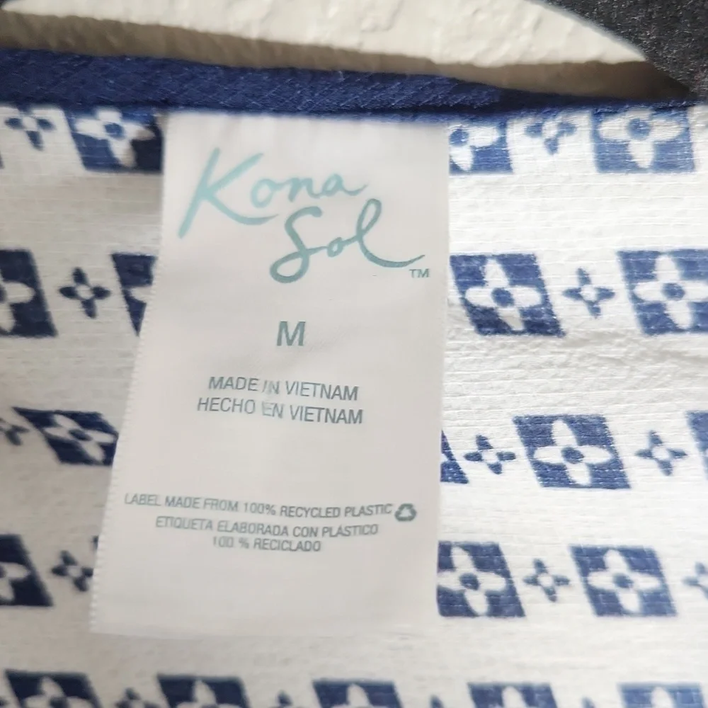Kona Sol Sheer Cardigan Womens Size M Beach Cover Up Floral Navy Blue White